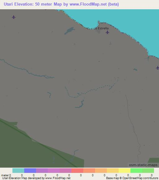 Utari,Colombia Elevation Map