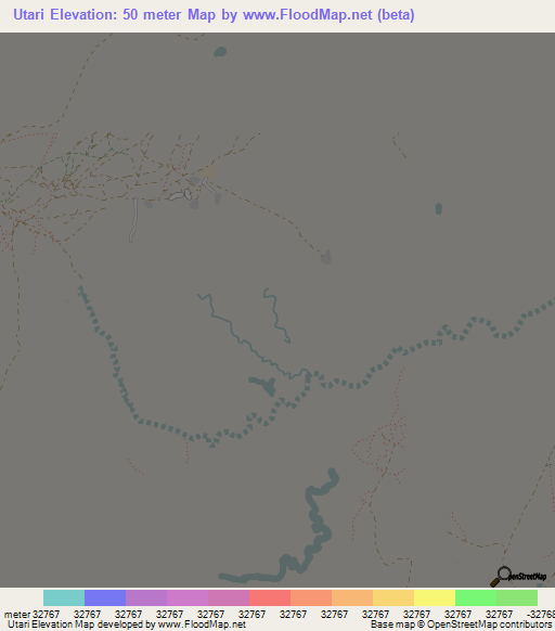 Utari,Colombia Elevation Map