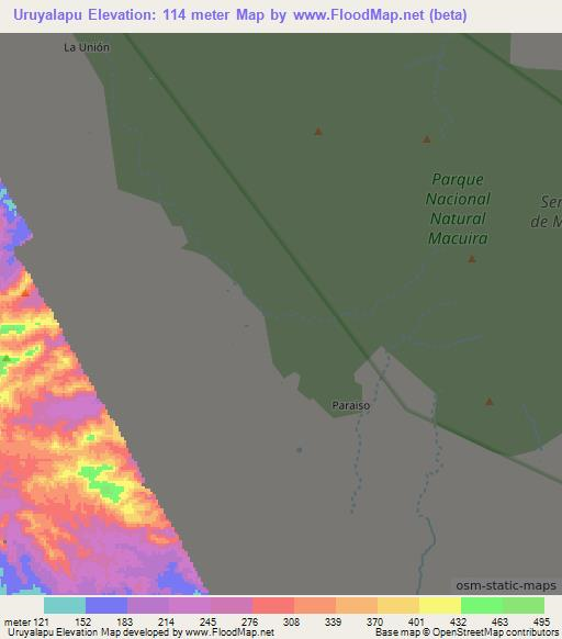 Uruyalapu,Colombia Elevation Map