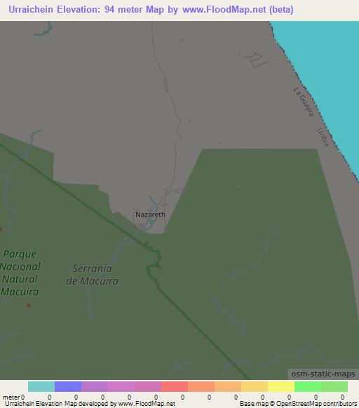 Urraichein,Colombia Elevation Map