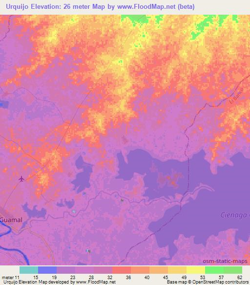 Urquijo,Colombia Elevation Map