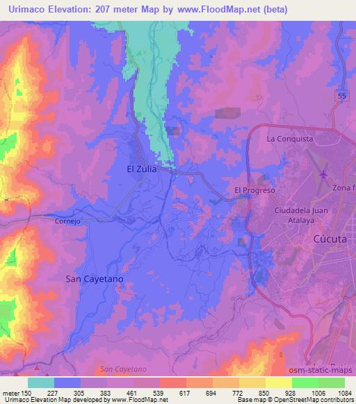 Urimaco,Colombia Elevation Map