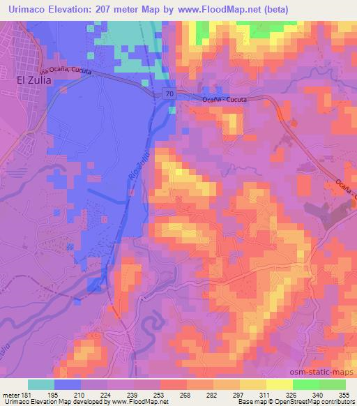 Urimaco,Colombia Elevation Map