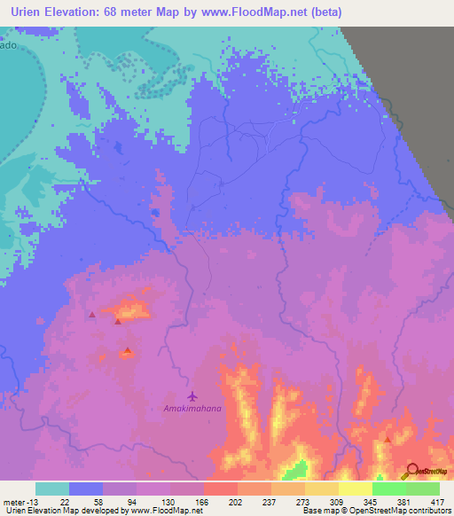 Urien,Colombia Elevation Map