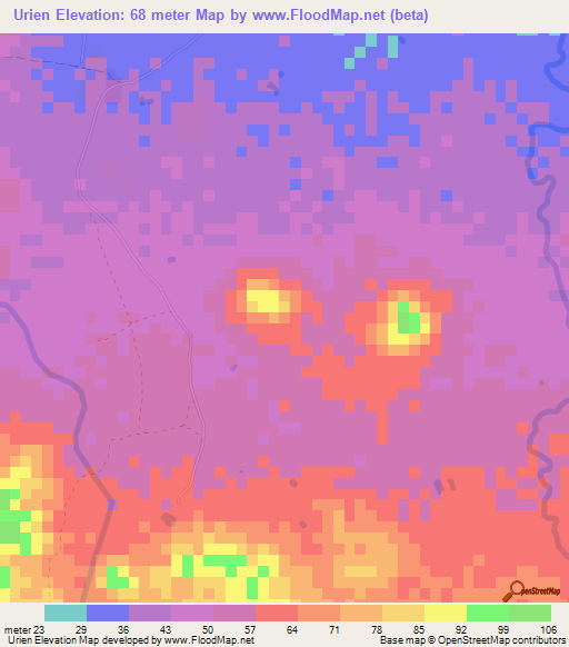 Urien,Colombia Elevation Map