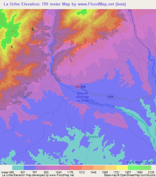 La Uribe,Colombia Elevation Map