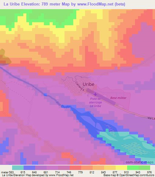 La Uribe,Colombia Elevation Map