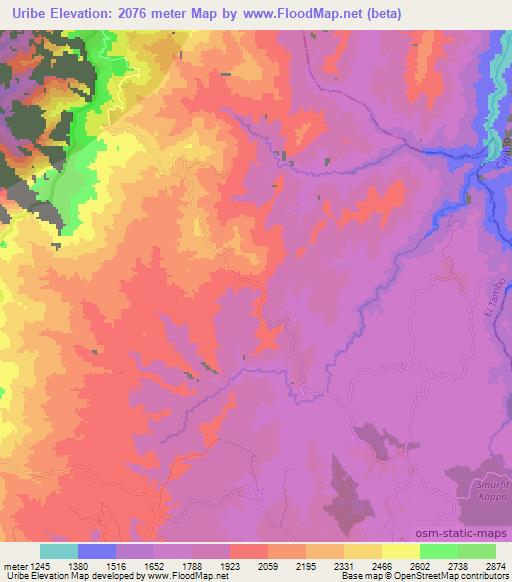 Uribe,Colombia Elevation Map