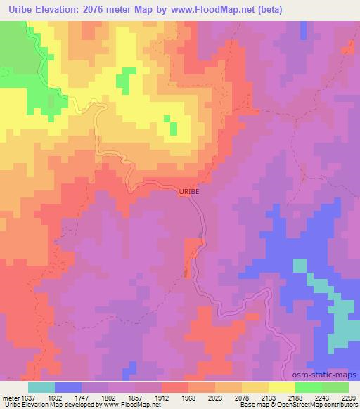 Uribe,Colombia Elevation Map