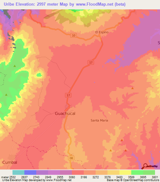 Uribe,Colombia Elevation Map