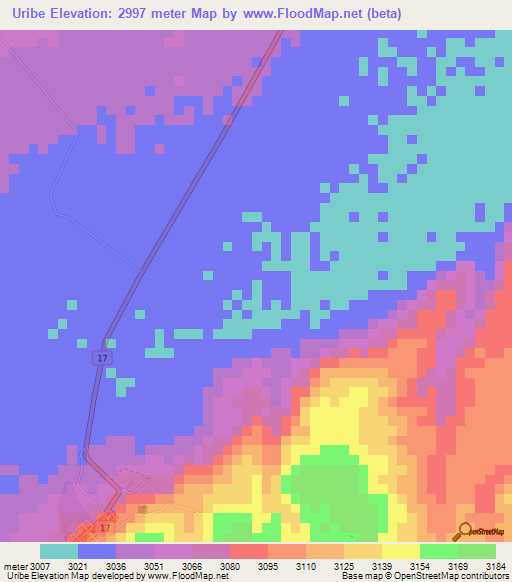 Uribe,Colombia Elevation Map