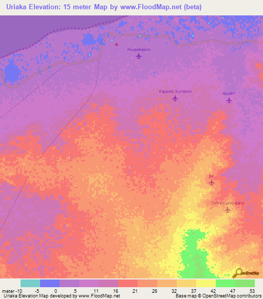 Uriaka,Colombia Elevation Map