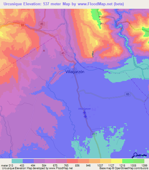 Urcusique,Colombia Elevation Map