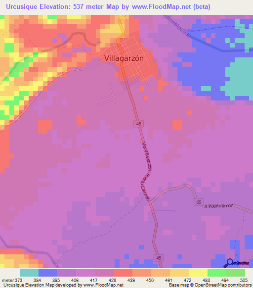 Urcusique,Colombia Elevation Map