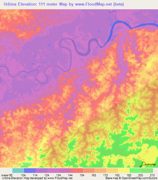 Urbina,Colombia Elevation Map