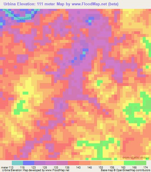 Urbina,Colombia Elevation Map