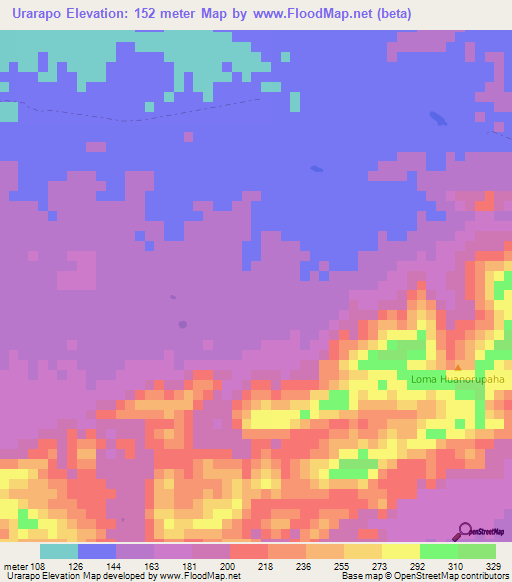 Urarapo,Colombia Elevation Map