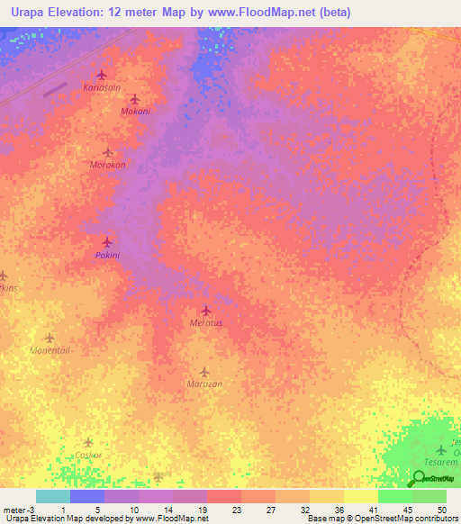 Urapa,Colombia Elevation Map