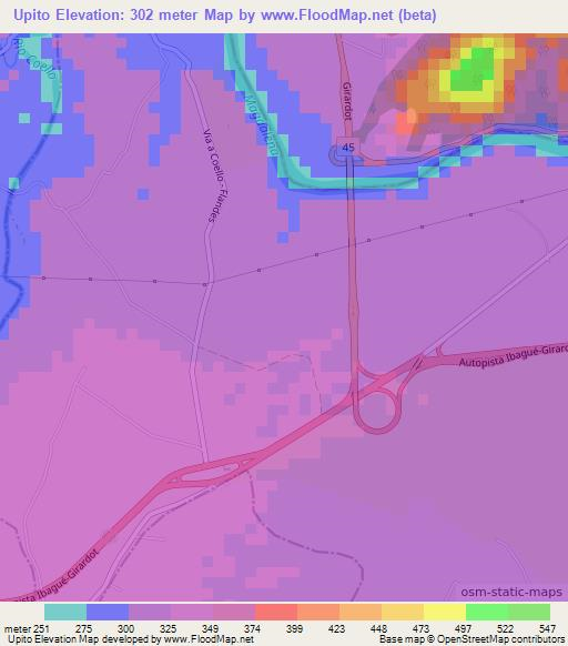 Upito,Colombia Elevation Map