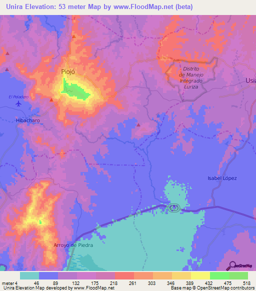 Unira,Colombia Elevation Map