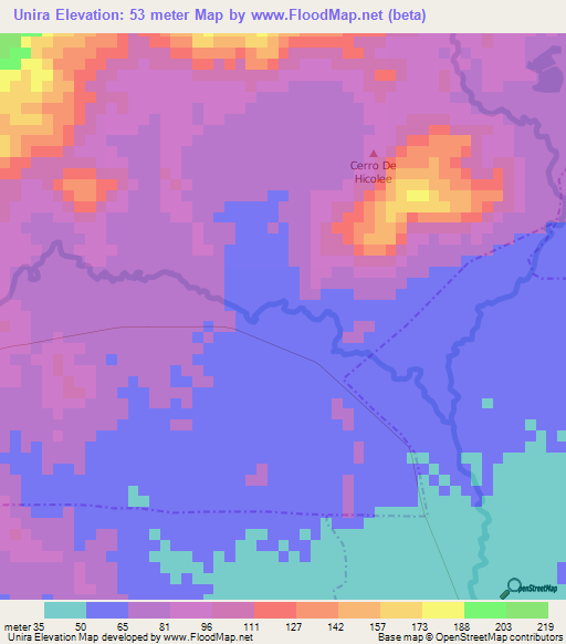 Unira,Colombia Elevation Map