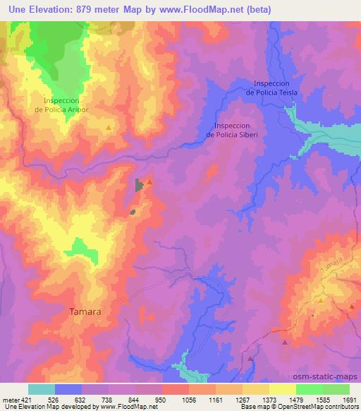 Une,Colombia Elevation Map