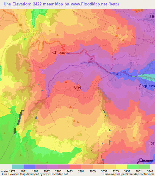 Une,Colombia Elevation Map