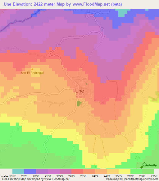 Une,Colombia Elevation Map