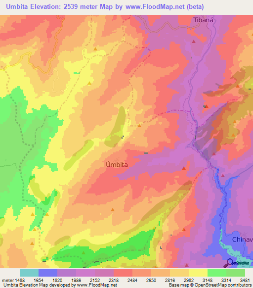 Umbita,Colombia Elevation Map