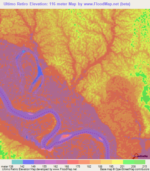 Ultimo Retiro,Colombia Elevation Map