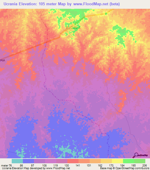 Ucrania,Colombia Elevation Map