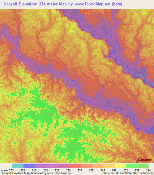 Ucayali,Colombia Elevation Map