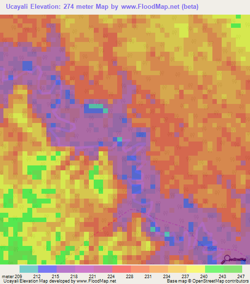 Ucayali,Colombia Elevation Map