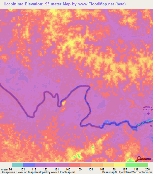 Ucapinima,Colombia Elevation Map