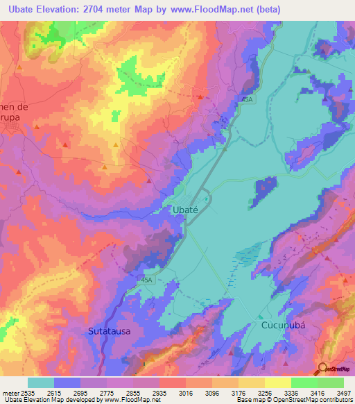 Ubate,Colombia Elevation Map