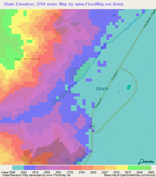 Ubate,Colombia Elevation Map