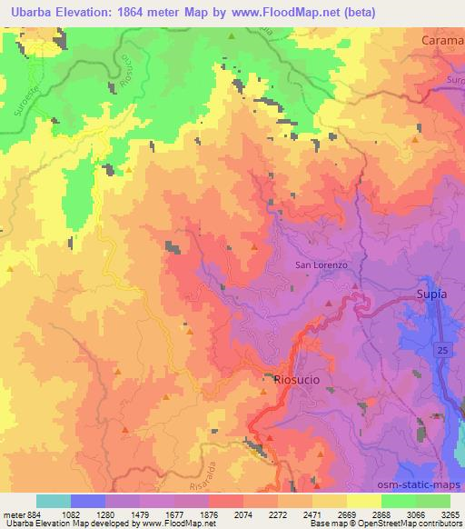 Ubarba,Colombia Elevation Map