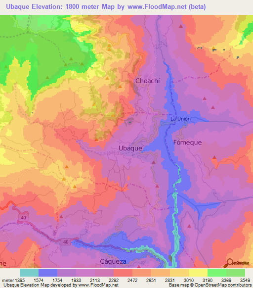 Ubaque,Colombia Elevation Map