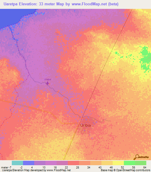 Uaretpa,Colombia Elevation Map