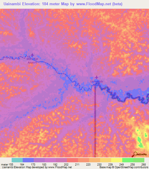 Uainambi,Colombia Elevation Map