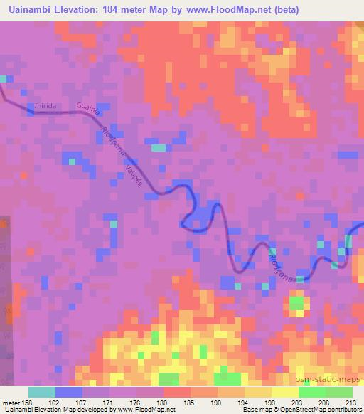 Uainambi,Colombia Elevation Map