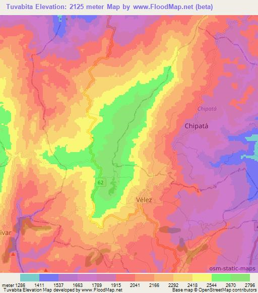 Tuvabita,Colombia Elevation Map