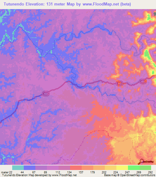 Tutunendo,Colombia Elevation Map