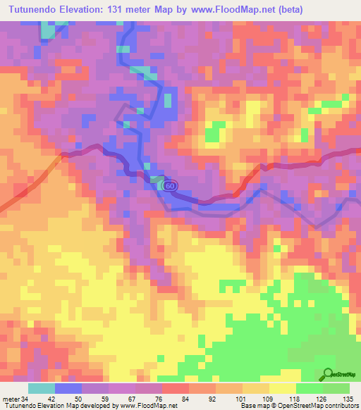 Tutunendo,Colombia Elevation Map