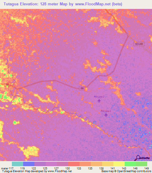 Tutagua,Colombia Elevation Map