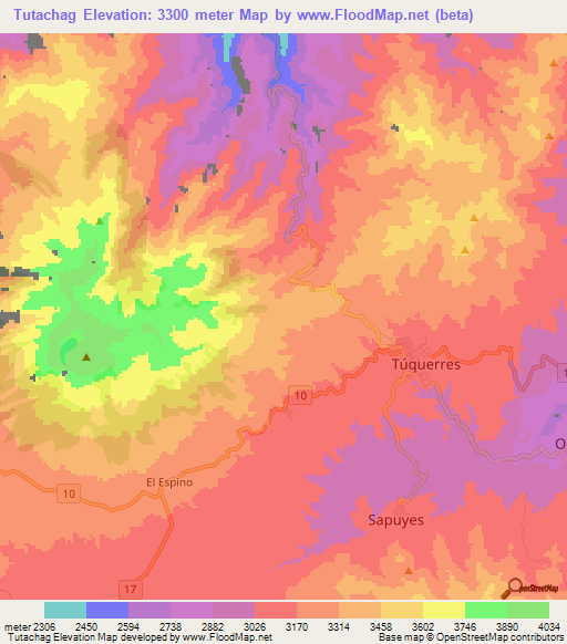 Tutachag,Colombia Elevation Map