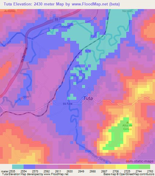 Tuta,Colombia Elevation Map