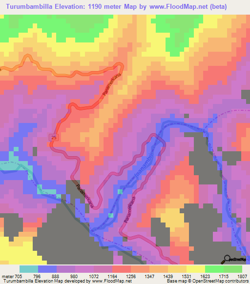 Turumbambilla,Colombia Elevation Map