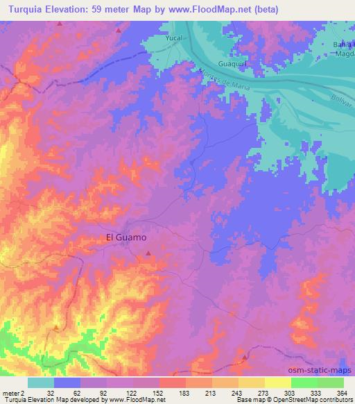 Turquia,Colombia Elevation Map