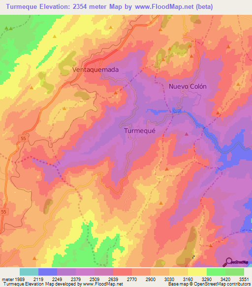 Turmeque,Colombia Elevation Map